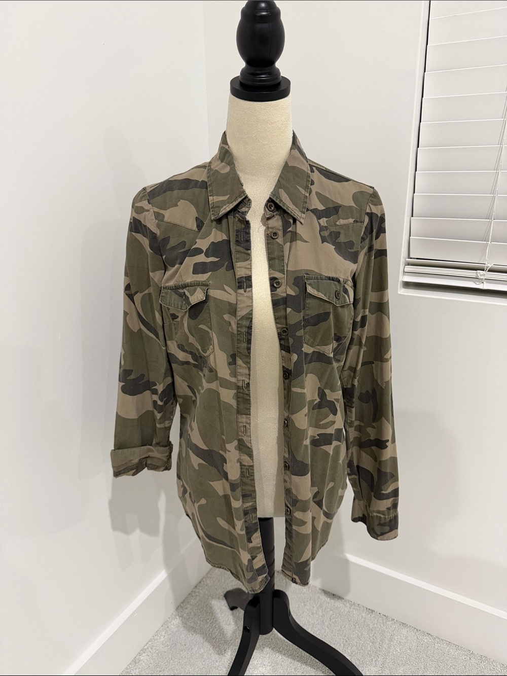 Camo Button-Up Shirt - Olive Green